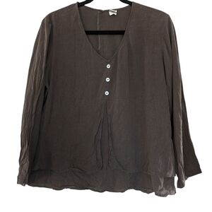 ORVIS Hemp V-Neck Popover Lagenlook Blouse Women's Size Large